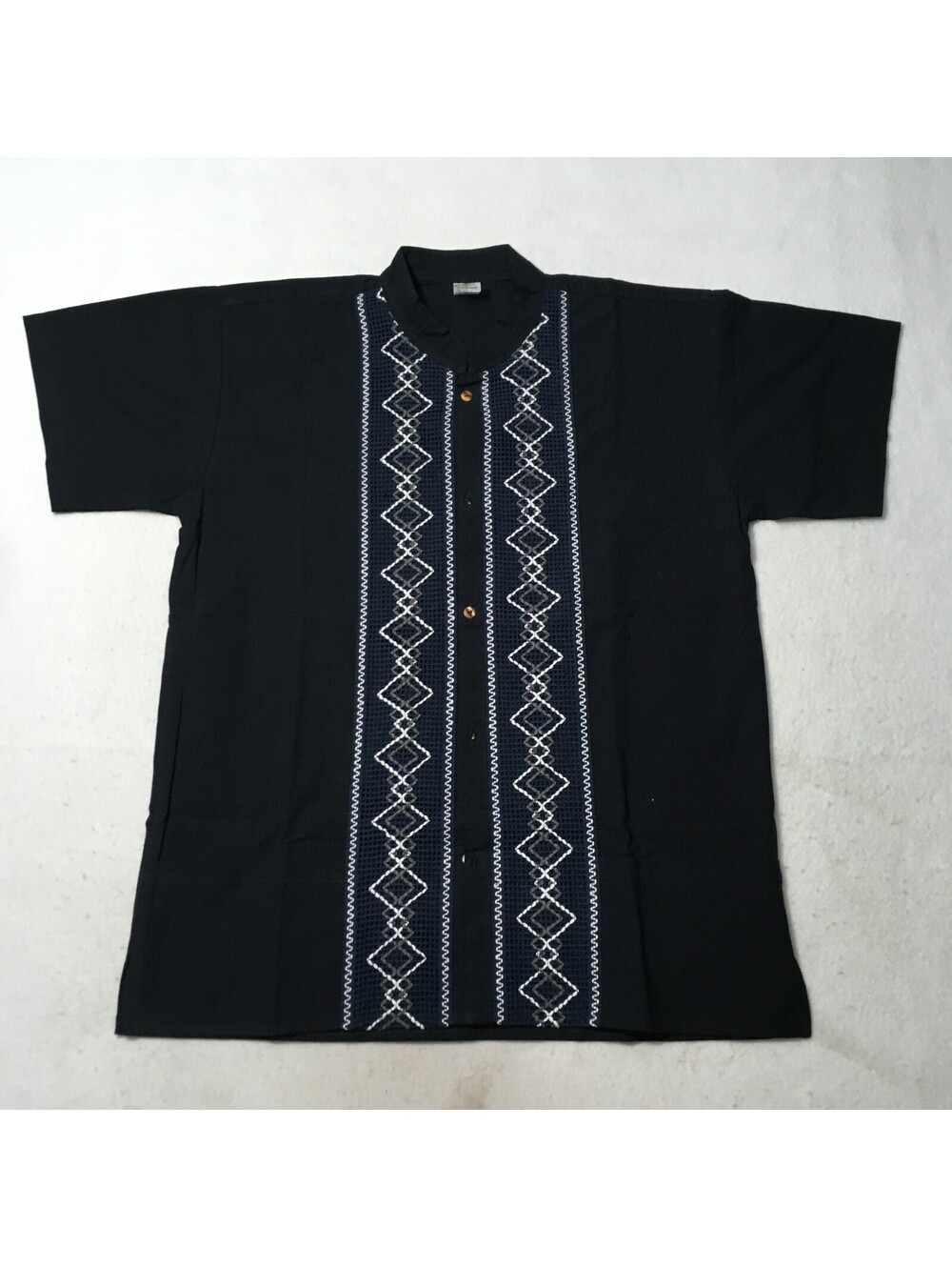 Men's Mexican Guayabera Shirt Navy Embroidered Short Sleeve XL UKRAINIAN LOOK